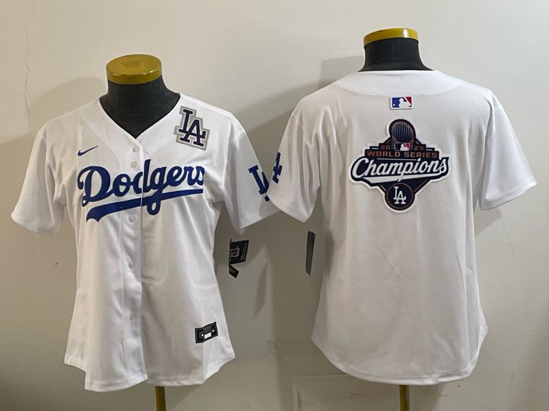 Women 2025 Los Angeles Dodgers Blank White Game Nike MLB Jersey style 0013->women mlb jersey->Women Jersey
